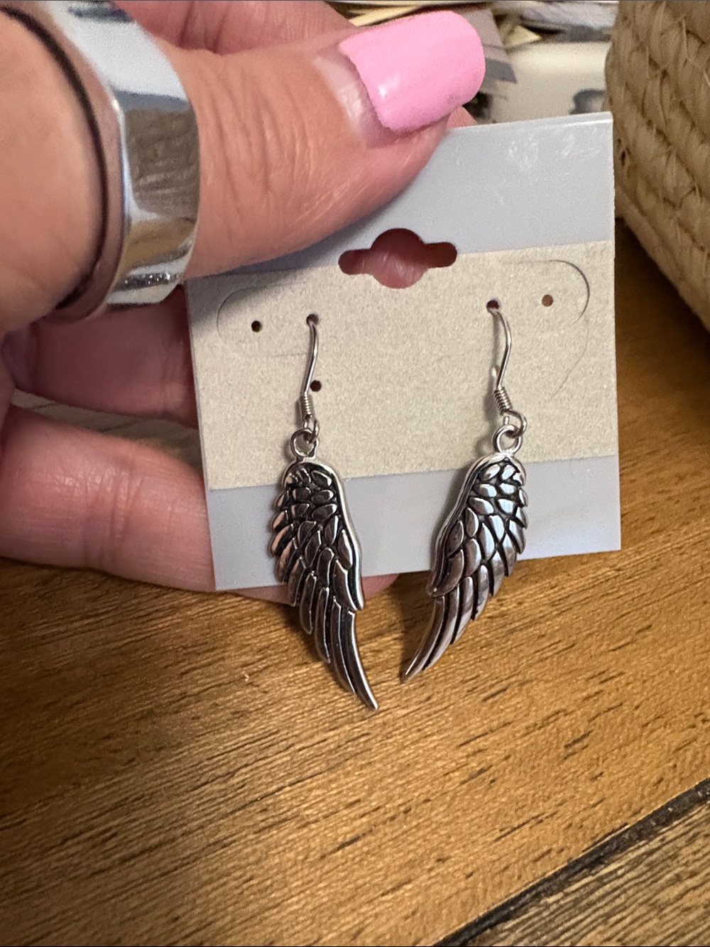 Source Unknown Silver Angel Wing Dangle Earrings